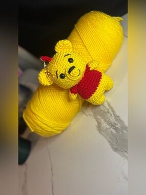 Crochet Yellow Winnie the Bear Keychain Plush